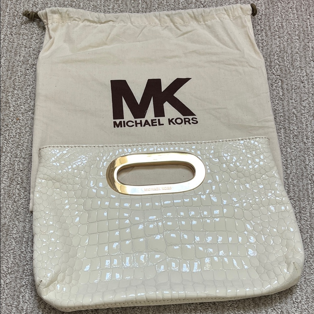 Michael Kors Cream Croc-Embossed Clutch